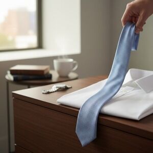 Peacock Handmade Silk Tie Blue White Check Standard Length and Width EUC